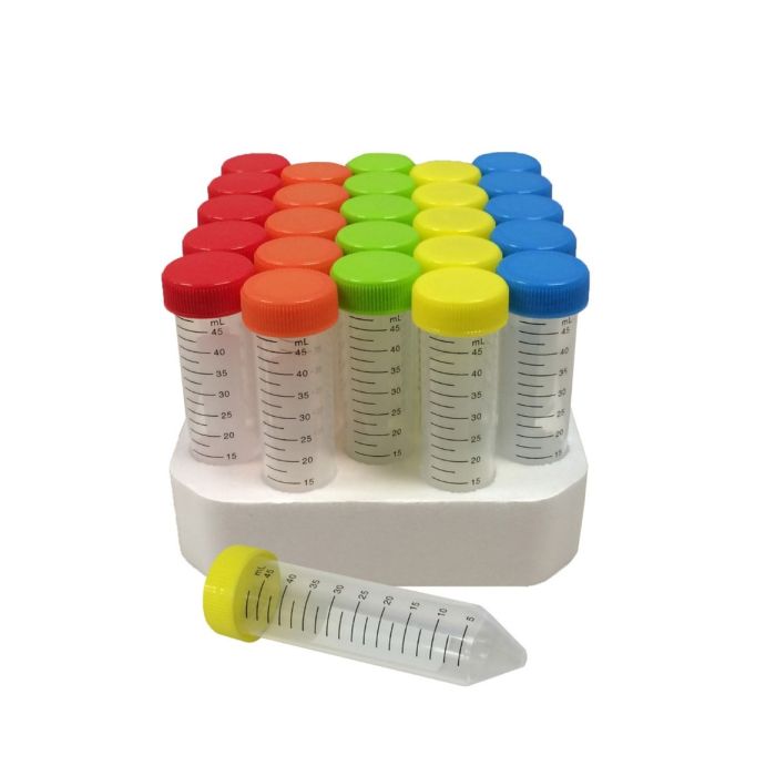 BaaySCI SpectraTube™ Rainbow Capped Centrifuge Tubes - Rainbow Cap Centrifuge Tube 50mL Racked- 1 case/ 20 racks of 25 tubes main product photo
